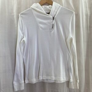 LRL Lauren Jeans Co. Petite White Cotton Half Zip‎ Hoodie Sweatshirt